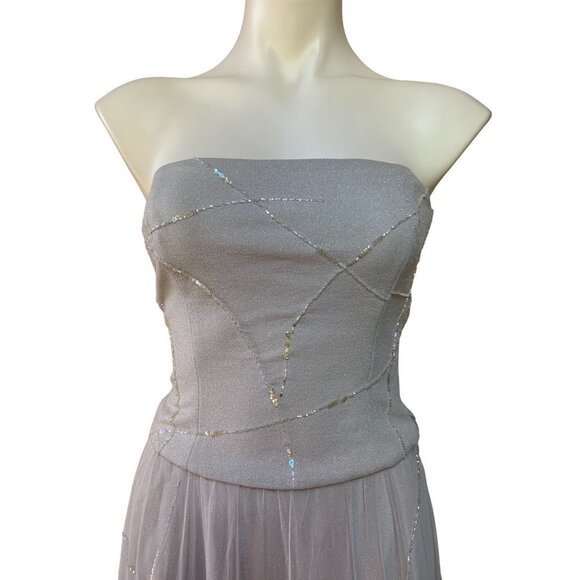 Jovani Beaded Formal Princess Dress Silver 2 Piece Gown Size 8 / Fits SMALL - Picture 2 of 9